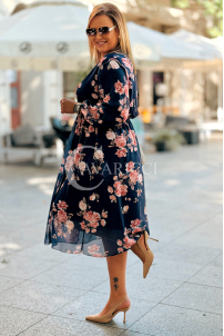 IDA Damenkleid mit Blumenmuster und Wickelausschnitt in Dunkelblau