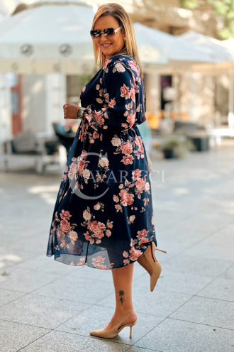 IDA Damenkleid mit Blumenmuster und Wickelausschnitt in Dunkelblau