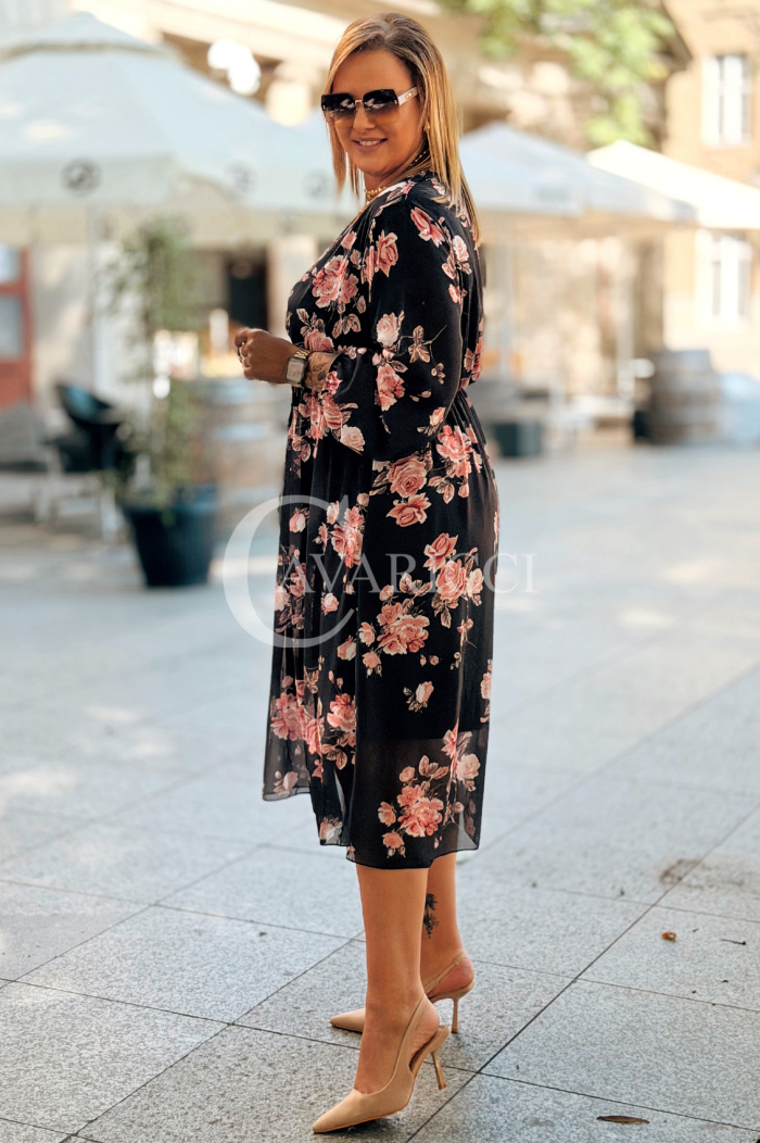 IDA Damenkleid mit Blumenmuster Wickelausschnitt Plus Size Schwarz