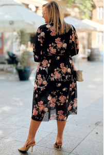 IDA Damenkleid mit Blumenmuster Wickelausschnitt Plus Size Schwarz