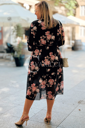 IDA Damenkleid mit Blumenmuster Wickelausschnitt Plus Size Schwarz
