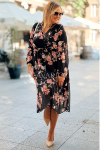 IDA Damenkleid mit Blumenmuster Wickelausschnitt Plus Size Schwarz