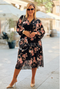 IDA Damenkleid mit Blumenmuster Wickelausschnitt Plus Size Schwarz