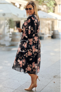 IDA Damenkleid mit Blumenmuster Wickelausschnitt Plus Size Schwarz