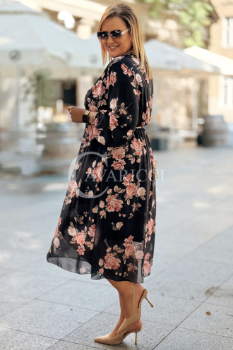 IDA Damenkleid mit Blumenmuster Wickelausschnitt Plus Size Schwarz