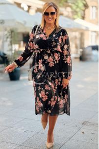 IDA Damenkleid mit Blumenmuster Wickelausschnitt Plus Size Schwarz