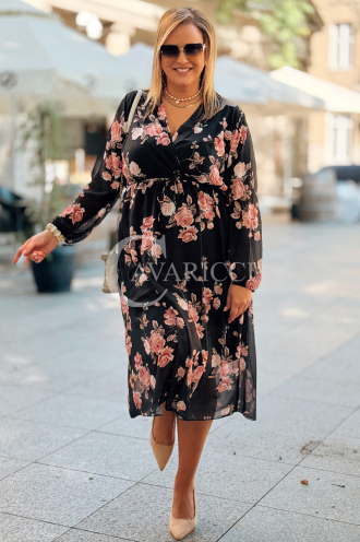 IDA Damenkleid mit Blumenmuster Wickelausschnitt Plus Size Schwarz
