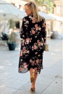IDA Damenkleid mit Blumenmuster Wickelausschnitt Plus Size Schwarz