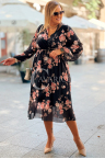 IDA Damenkleid mit Blumenmuster und Wickelausschnitt in Schwarz