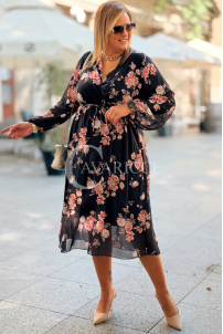 IDA Damenkleid mit Blumenmuster Wickelausschnitt Plus Size Schwarz