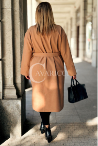MELITTA Langer Flauschmantel Beige mit Taschen & Stehkragen