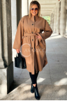 MELITTA Langer Flauschwollmantel mit Taschen und Stehkragen in Beige