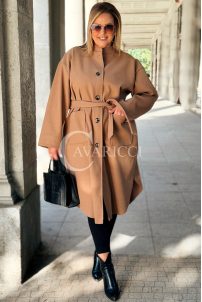 MELITTA Langer Flauschmantel Beige mit Taschen & Stehkragen