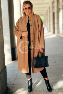 MELITTA Langer Flauschmantel Beige mit Taschen & Stehkragen