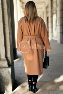 MELITTA Langer Flauschmantel Beige mit Taschen & Stehkragen