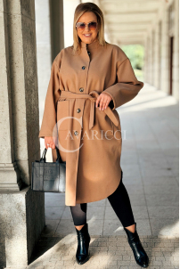 MELITTA Langer Flauschmantel Beige mit Taschen & Stehkragen
