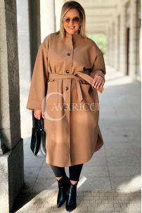 MELITTA Langer Flauschmantel Beige mit Taschen & Stehkragen