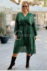 ALBERTINE Luftiges Chiffon-Kleid mit Taillenbindung in Flaschengrün