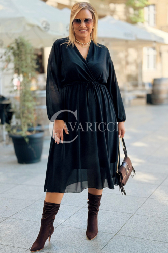 ALBERTINE Luftiges Chiffon-Kleid Plus Size in Schwarz
