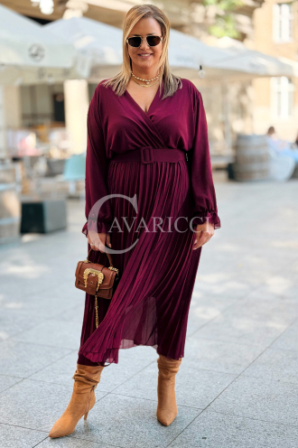 Kornelia Plissiertes Chiffonkleid Bordeaux Große Größen