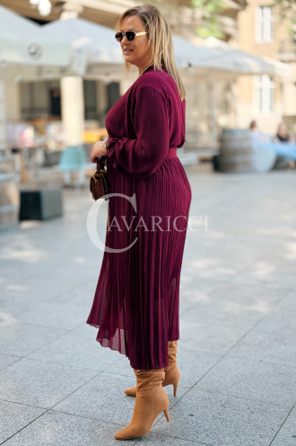 Kornelia Plissiertes Chiffonkleid Bordeaux Große Größen