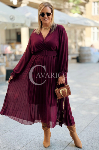 Kornelia Plissiertes Chiffonkleid Bordeaux Große Größen