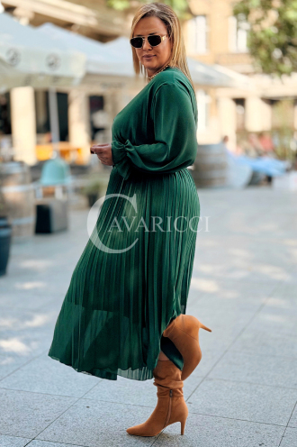 Kornelia Plisseekleid mit langen Ärmeln in Flaschengrün