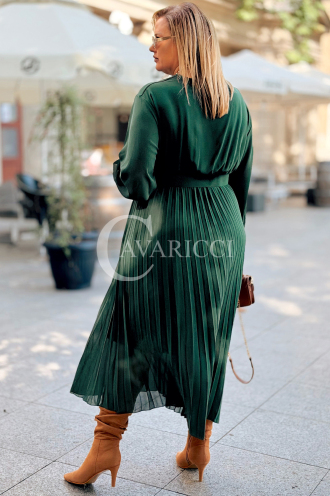 Kornelia Plisseekleid mit langen Ärmeln in Flaschengrün
