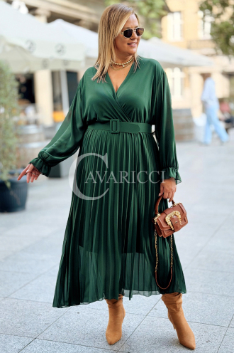Kornelia Plisseekleid mit langen Ärmeln in Flaschengrün