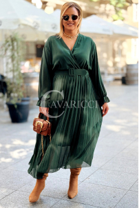 Kornelia Plisseekleid mit langen Ärmeln in Flaschengrün