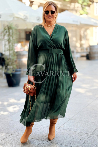 Kornelia Plisseekleid mit langen Ärmeln in Flaschengrün