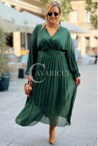 Kornelia Plisseekleid mit langen Ärmeln in Flaschengrün
