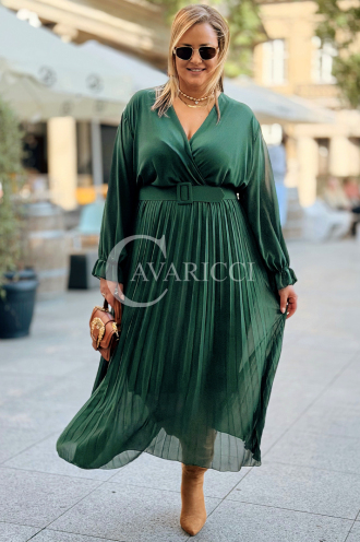 Kornelia Plisseekleid mit langen Ärmeln in Flaschengrün