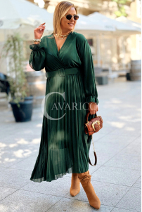 Kornelia Plisseekleid mit langen Ärmeln in Flaschengrün