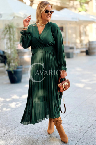 Kornelia Plisseekleid mit langen Ärmeln in Flaschengrün