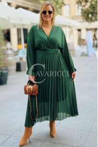 Kornelia Plisseekleid mit langen Ärmeln in Flaschengrün