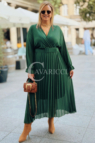 Kornelia Plisseekleid mit langen Ärmeln in Flaschengrün