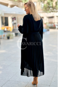 KORNELIA Plissee-Kleid mit langen Ärmeln | Plus Size Schwarz
