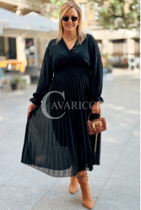 KORNELIA Plissee-Kleid mit langen Ärmeln | Plus Size Schwarz