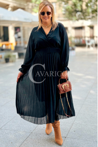 KORNELIA Plissee-Kleid mit langen Ärmeln | Plus Size Schwarz