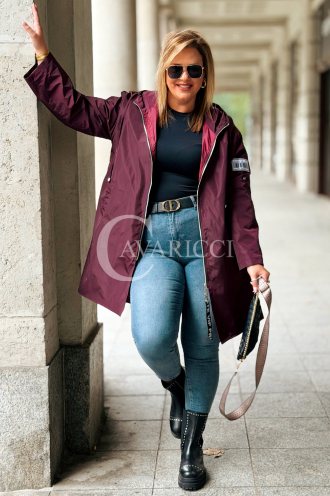 SALLY Damen-Parka mit Kapuze in Pflaumenfarbe