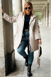 SALLY Parka mit Kapuze in Fango – Lange Damenjacke