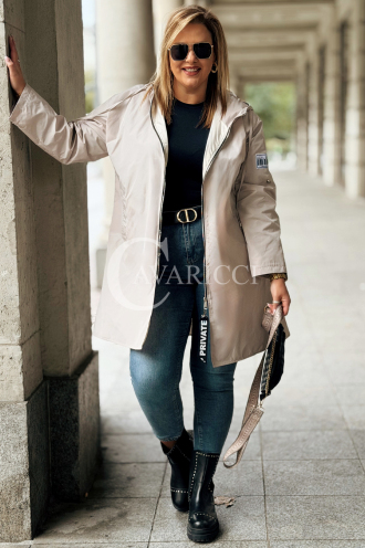 SALLY Parka mit Kapuze in Fango – Lange Damenjacke