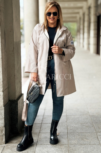 SALLY Parka mit Kapuze in Fango – Lange Damenjacke