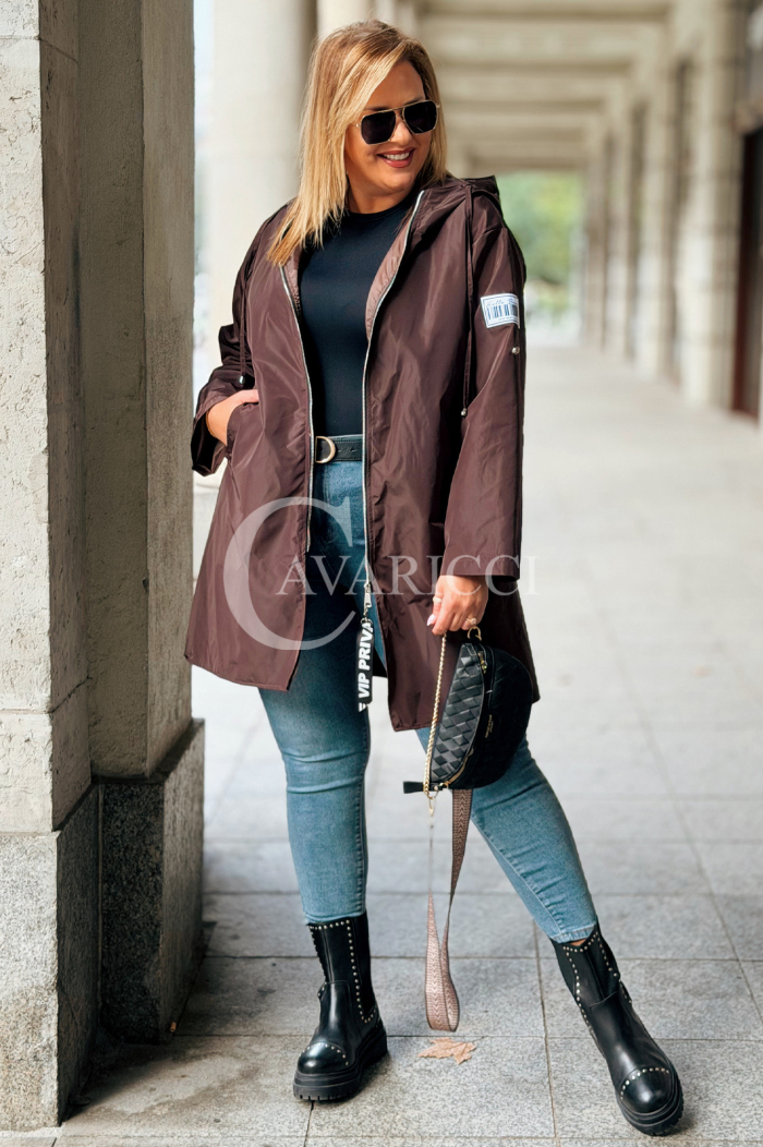 SALLY Lange Kapuzenparka in Schokoladenbraun