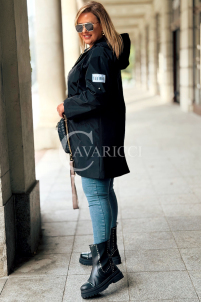 Schwarze Parka SALLY mit Kapuze & Aufgerolltem Ärmel