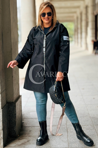 Schwarze Parka SALLY mit Kapuze & Aufgerolltem Ärmel