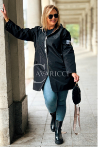 Schwarze Parka SALLY mit Kapuze & Aufgerolltem Ärmel