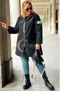 Schwarze Parka SALLY mit Kapuze & Aufgerolltem Ärmel