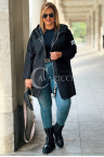 SALLY Lange Parka-Jacke mit Kapuze und aufgekrempeltem Ärmel in Schwarz